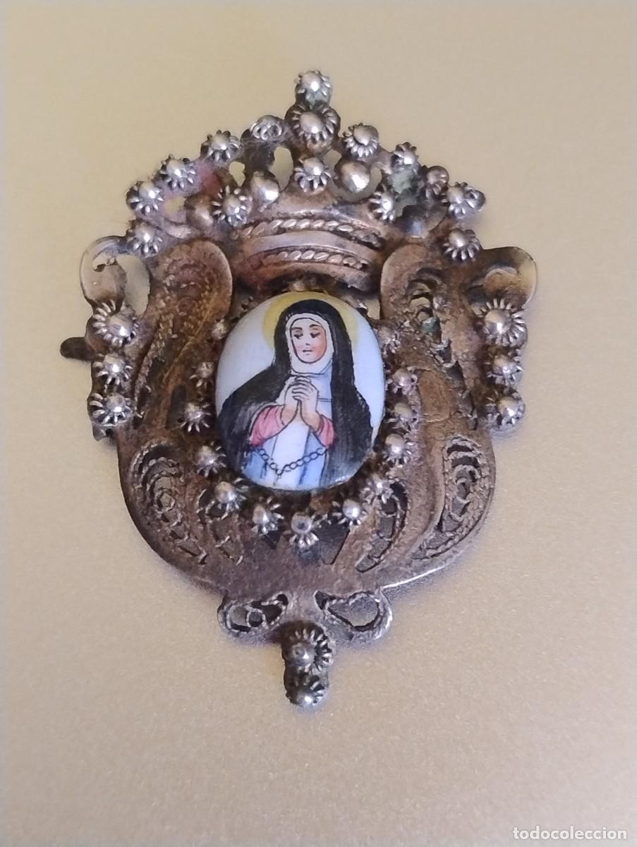 Antiquit&auml;ten: Precioso broche alfiler de la Virgen Dolorosa . Esmalte.