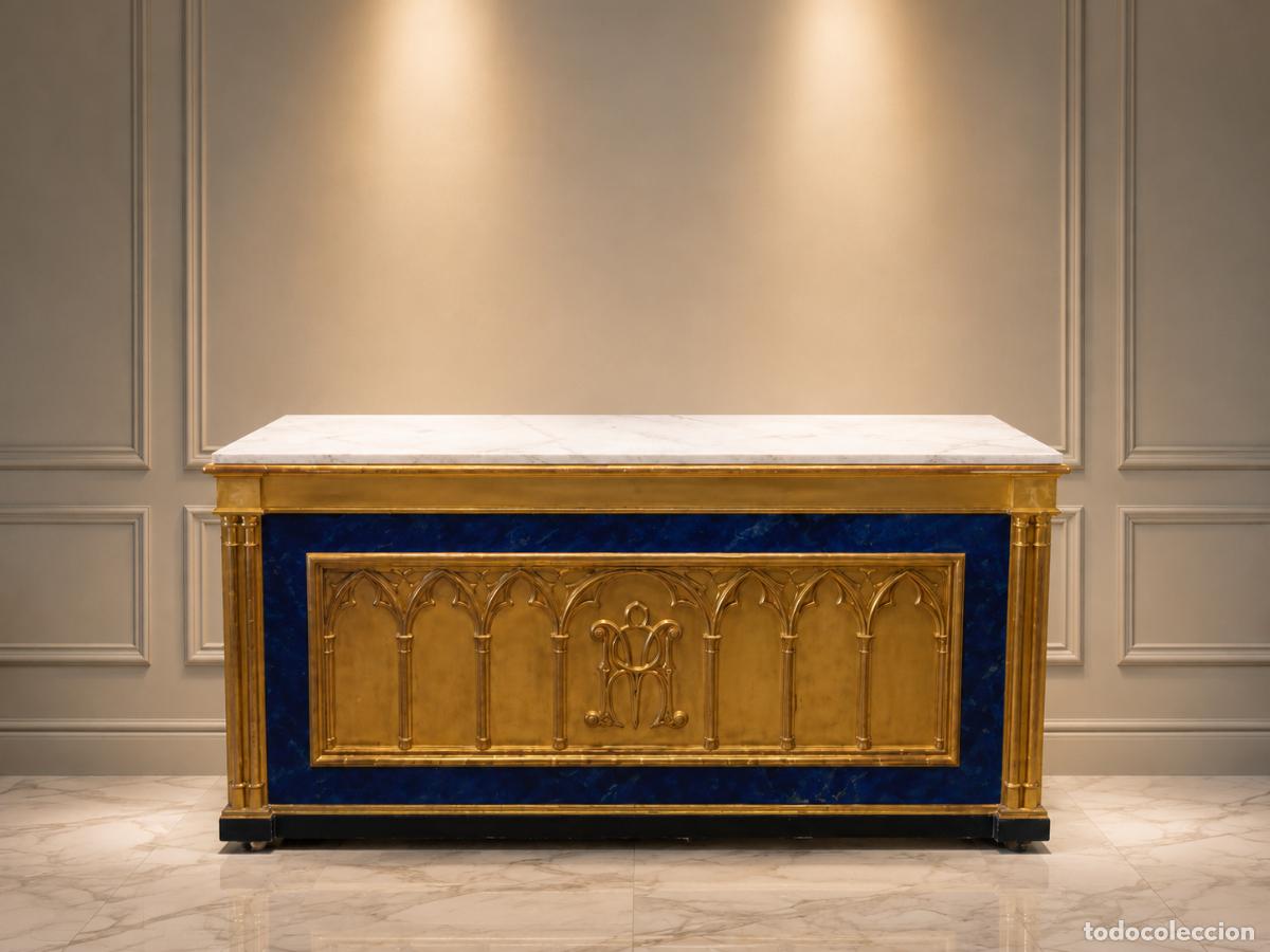 Antiquit&auml;ten: Altar antiguo iglesia estilo G&oacute;tico s.XIX. Mueble Mesa de altar antigua estilo Neog&oacute;tico.