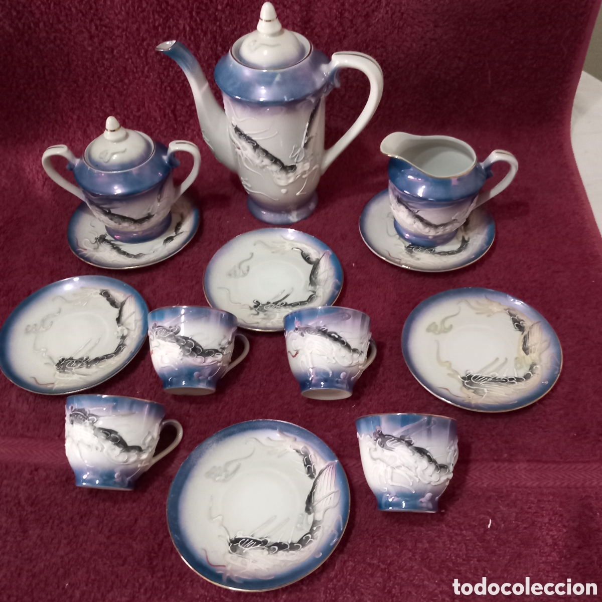 Antig&uuml;edades: ANTIGUO JUEGO DE CAFE EN PORCELANA JAPONESA(DRAGON-GEISHA)