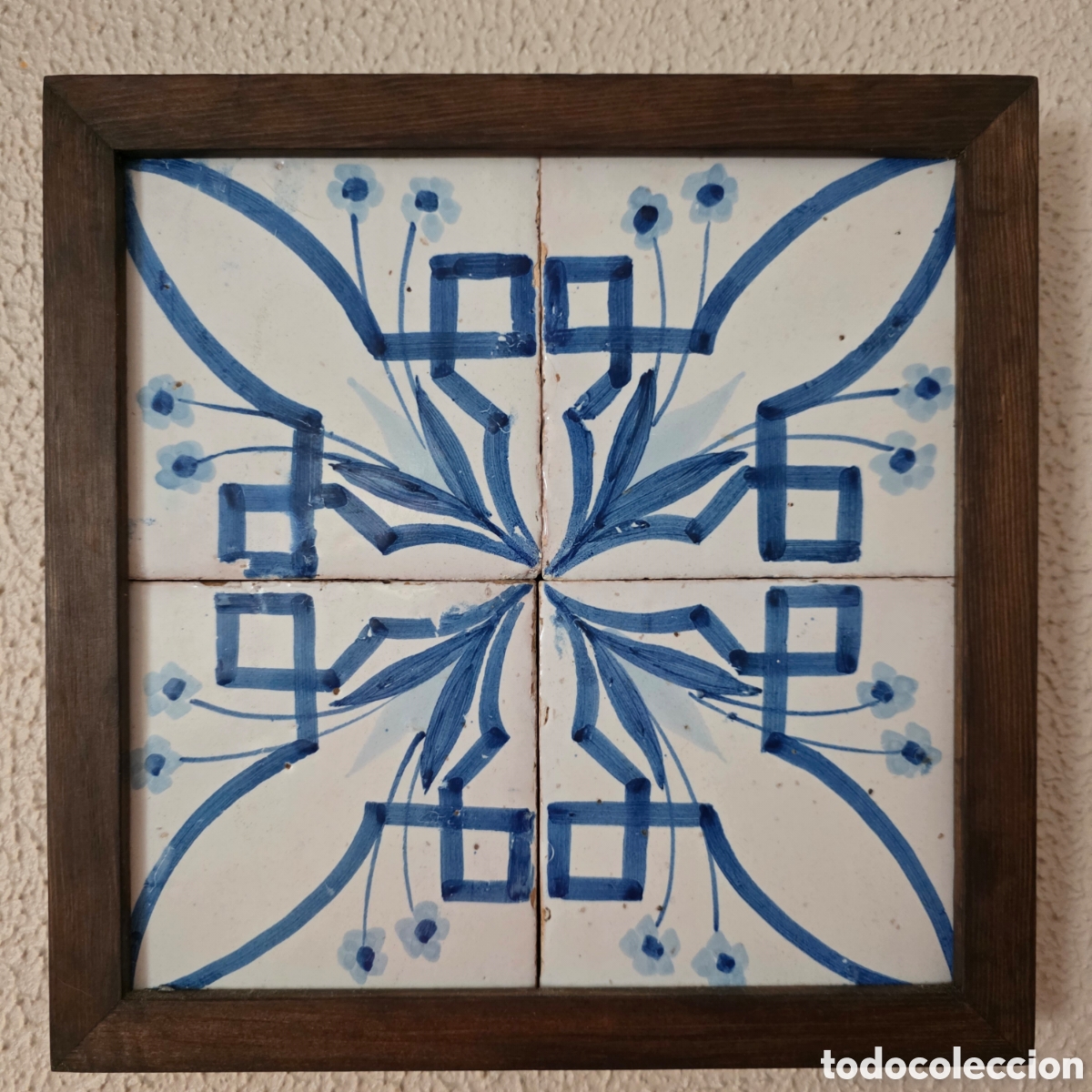 Antig&uuml;edades: Plaf&oacute;n de 4 Azulejos de Muestra Catalanes &rdquo;en Blau&rdquo; &ndash; Siglo XIX (Catalogado)
