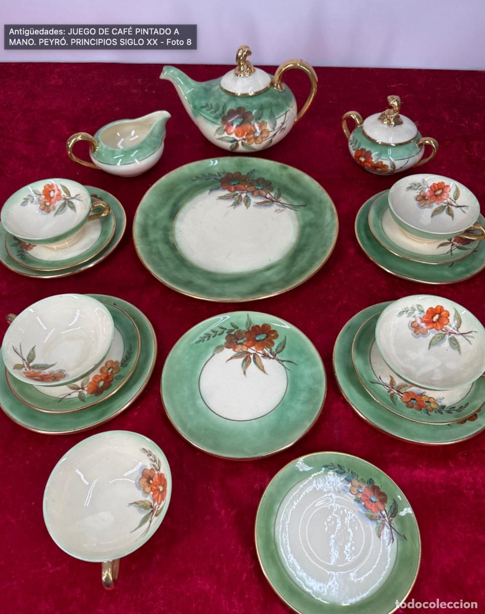Antiques: JUEGO DE CAF&Eacute; PINTADO A MANO. PEYR&Oacute;. PRINCIPIOS SIGLO XX