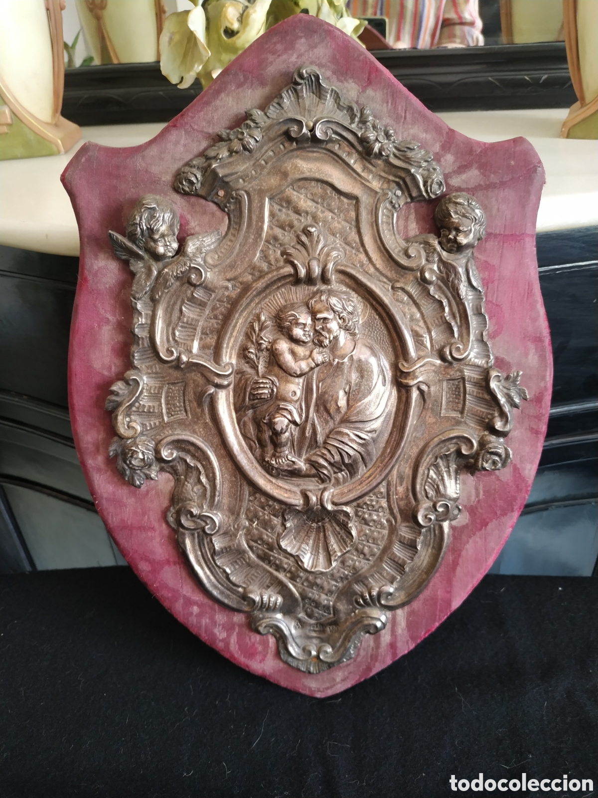 Antig&uuml;edades: Gran placa devocional de San Jos&eacute; con el ni&ntilde;o .Siglo XIX.Plata de ley