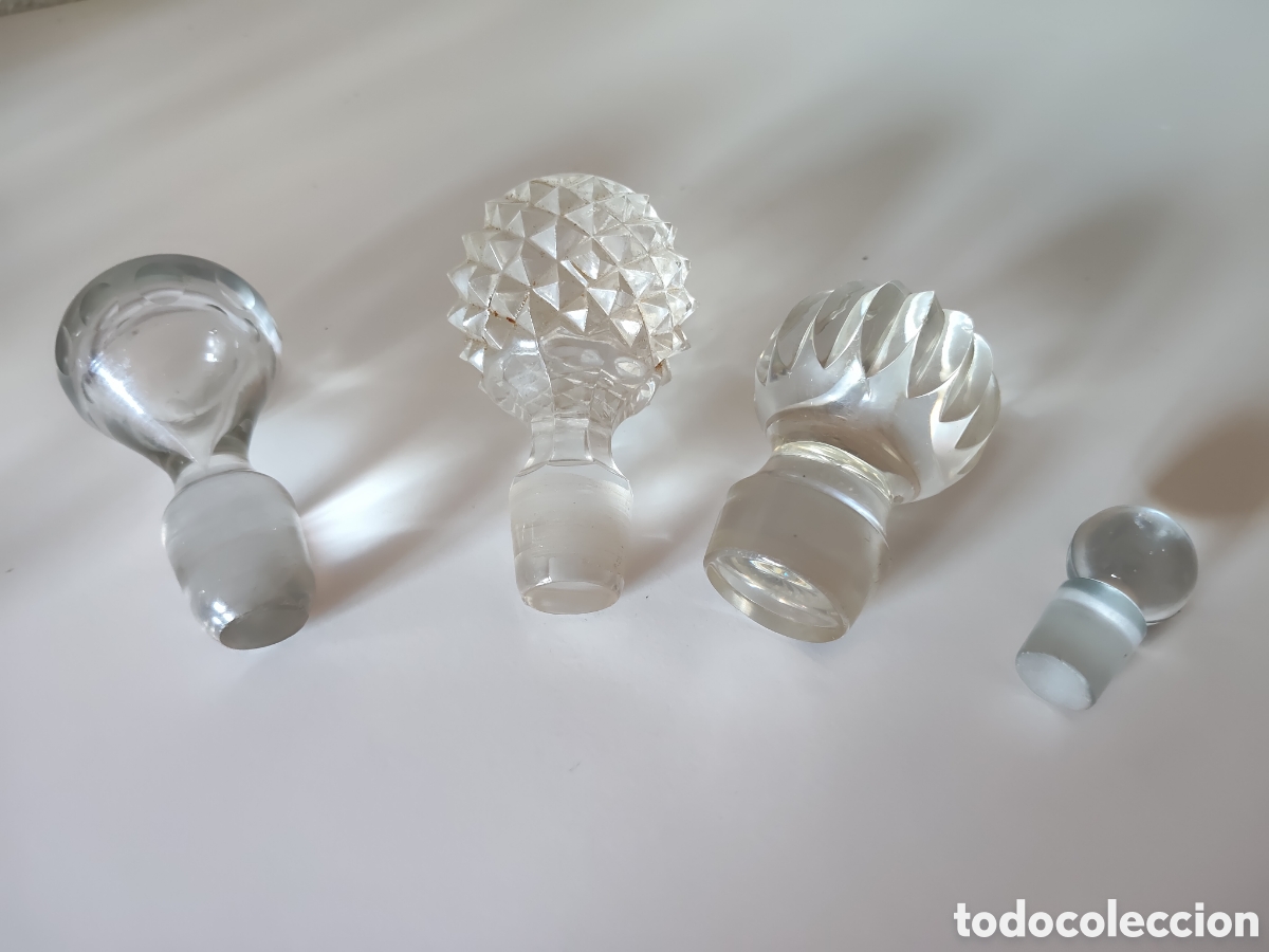 Antig&uuml;edades: 4 tapones antiguos de cristal vidrio para licor licorera