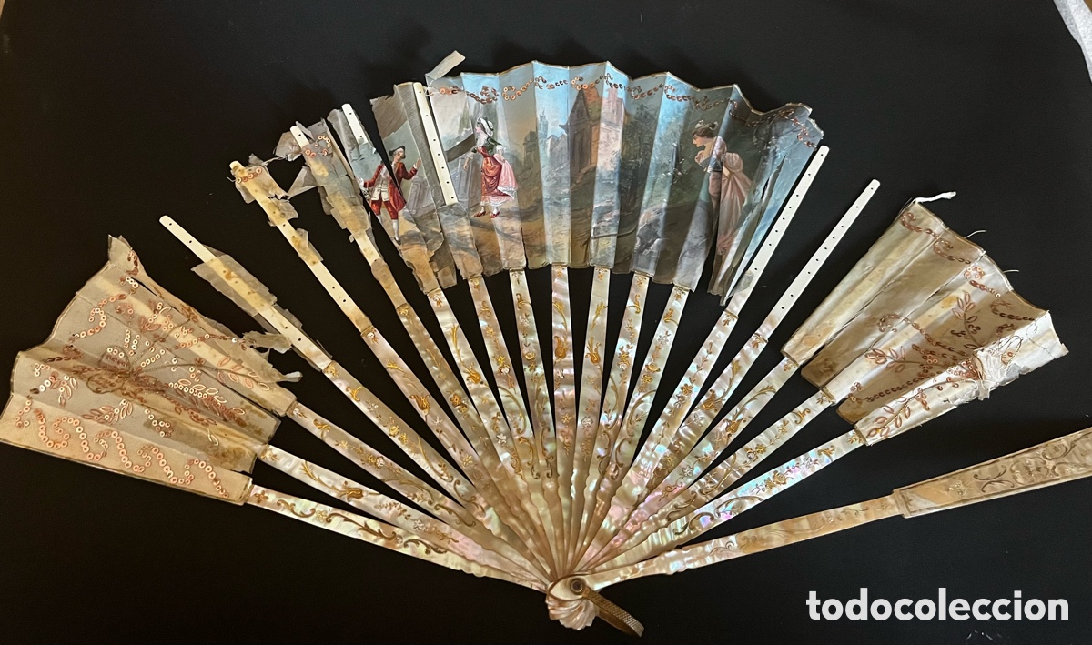 Antig&uuml;edades: Antiguo varillaje de abanico de n&aacute;car. SigloXlX.