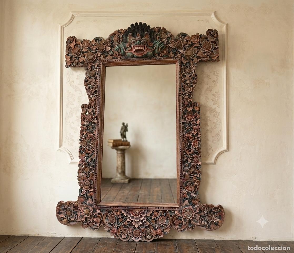 Antig&uuml;edades: Gran Espejo antiguo estilo Balin&eacute;s antiguo 218 cm. Marco Espejo Grande antiguo Oriental India Hind&uacute;.