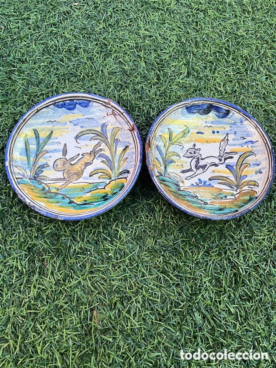 Antig&uuml;edades: Dos Platos Cer&aacute;mica Talavera Antiguos
