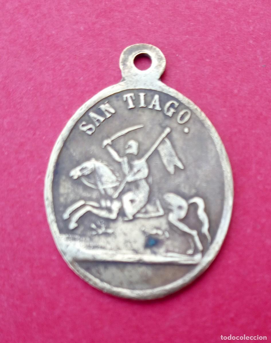 Antig&uuml;edades: Medalla Siglo XIX Virgen del Pilar y San Tiago. Santiago Ap&oacute;stol.