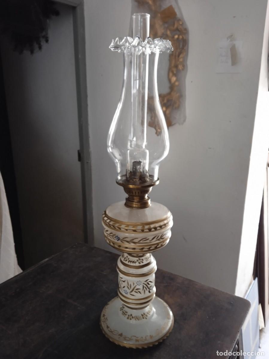 Antig&uuml;edades: L&aacute;mpara Quinqu&eacute; antiguo completo pintado a mano