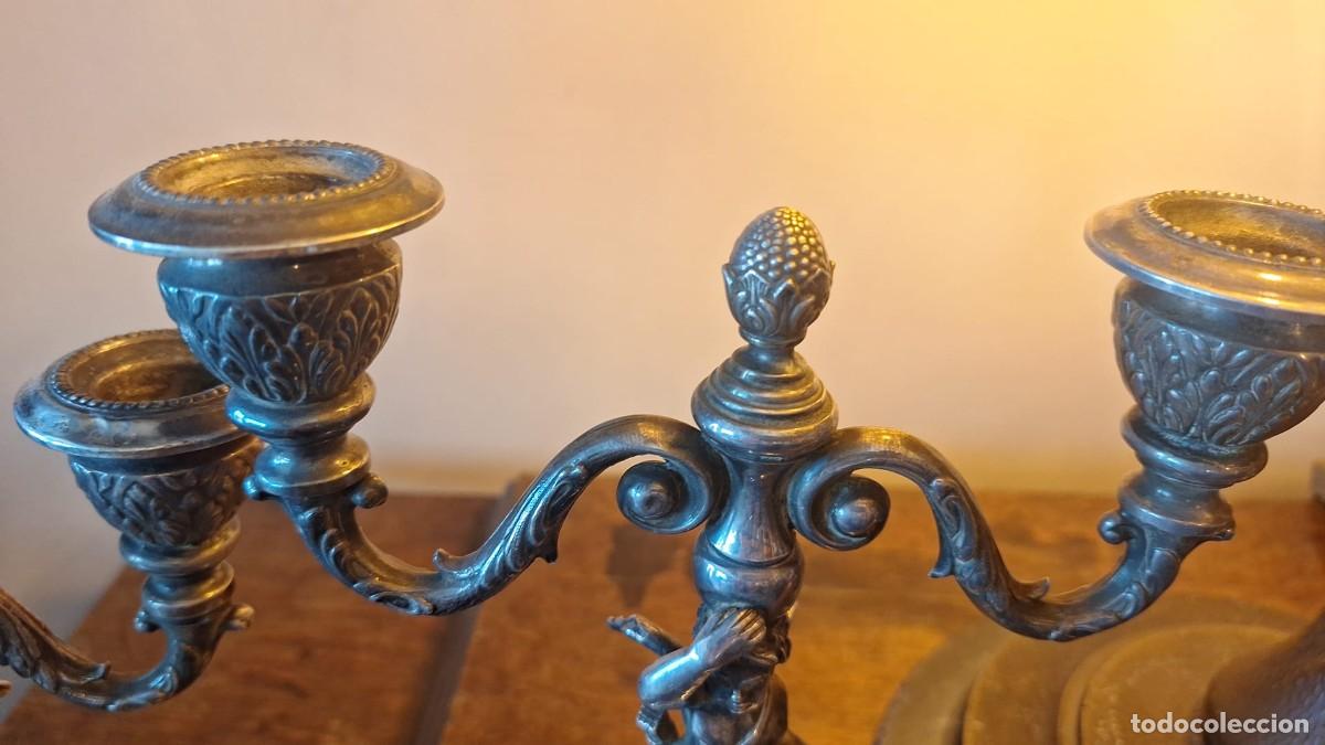 Antig&uuml;edades: Pareja de Candelabros Dos Luces Querub&iacute;n - Foto 4