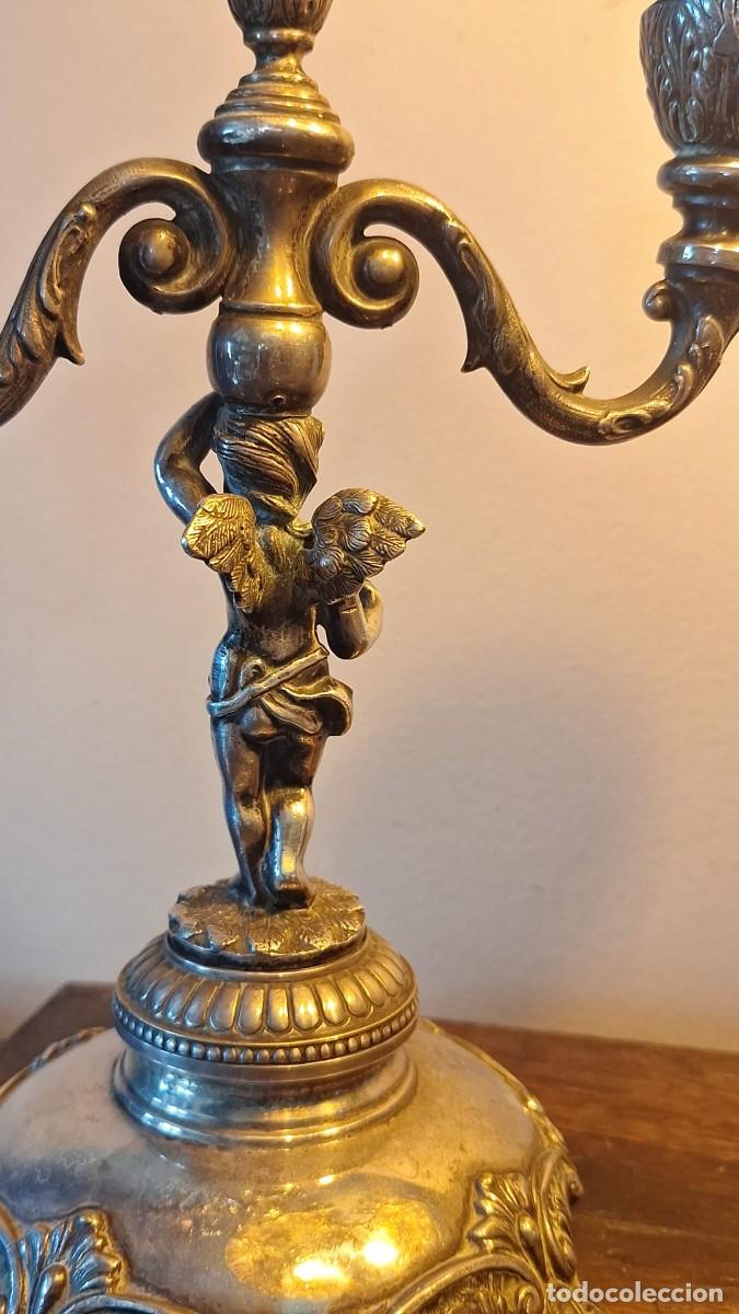 Antig&uuml;edades: Pareja de Candelabros Dos Luces Querub&iacute;n - Foto 8