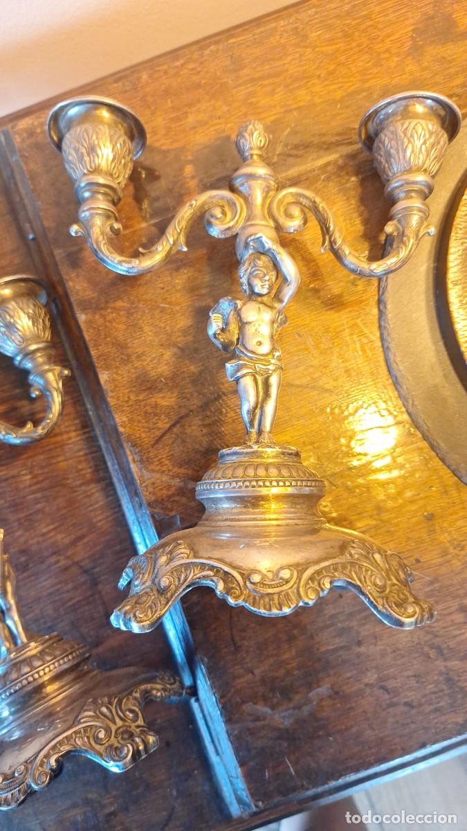 Antig&uuml;edades: Pareja de Candelabros Dos Luces Querub&iacute;n - Foto 11