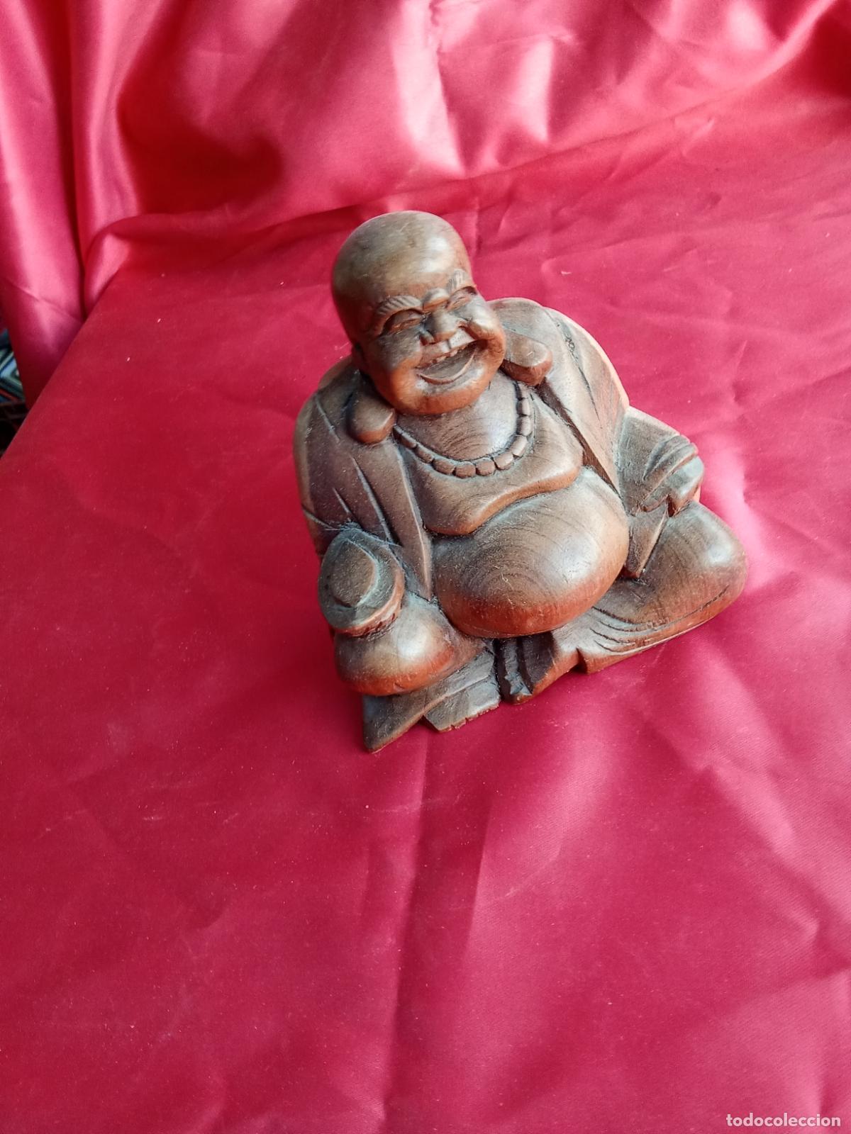 Antig&uuml;edades: Talla de madera Buda feliz. Caja 5