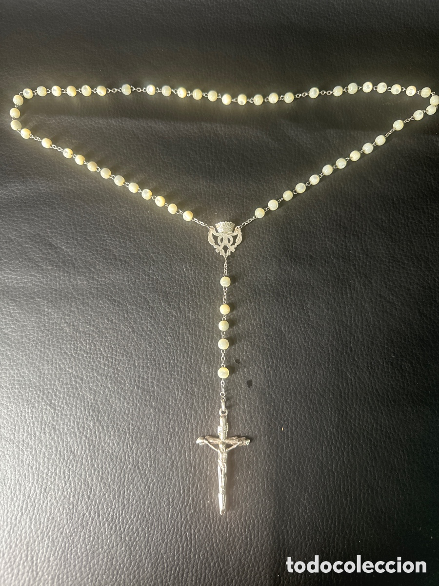 Antig&uuml;edades: Rosario antiguo de plata con cuentas de nacar