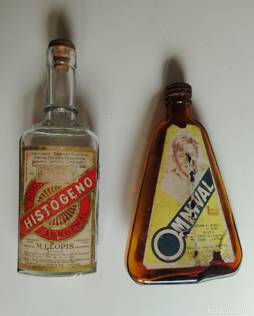 Antig&uuml;edades: Dos botellas antiguas de coleccionismo, una de Histogeno y otra de Omnival