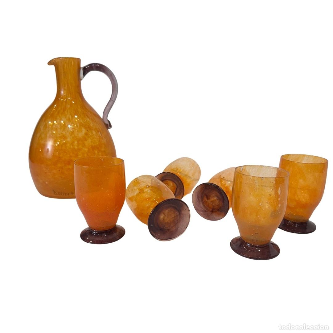 Antig&uuml;edades: Juego de licor / jarra y copas, cristal Daum, Art Dec&oacute;, 30&rsquo;s - Francia
