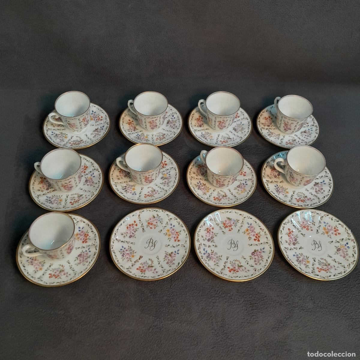 Antig&uuml;edades: JUEGO DE CAF&Eacute; EN PORCELANA DE BIDASOA.SERIE MONOGRAMA &rdquo;BS&rdquo; Y FLORES.1955.