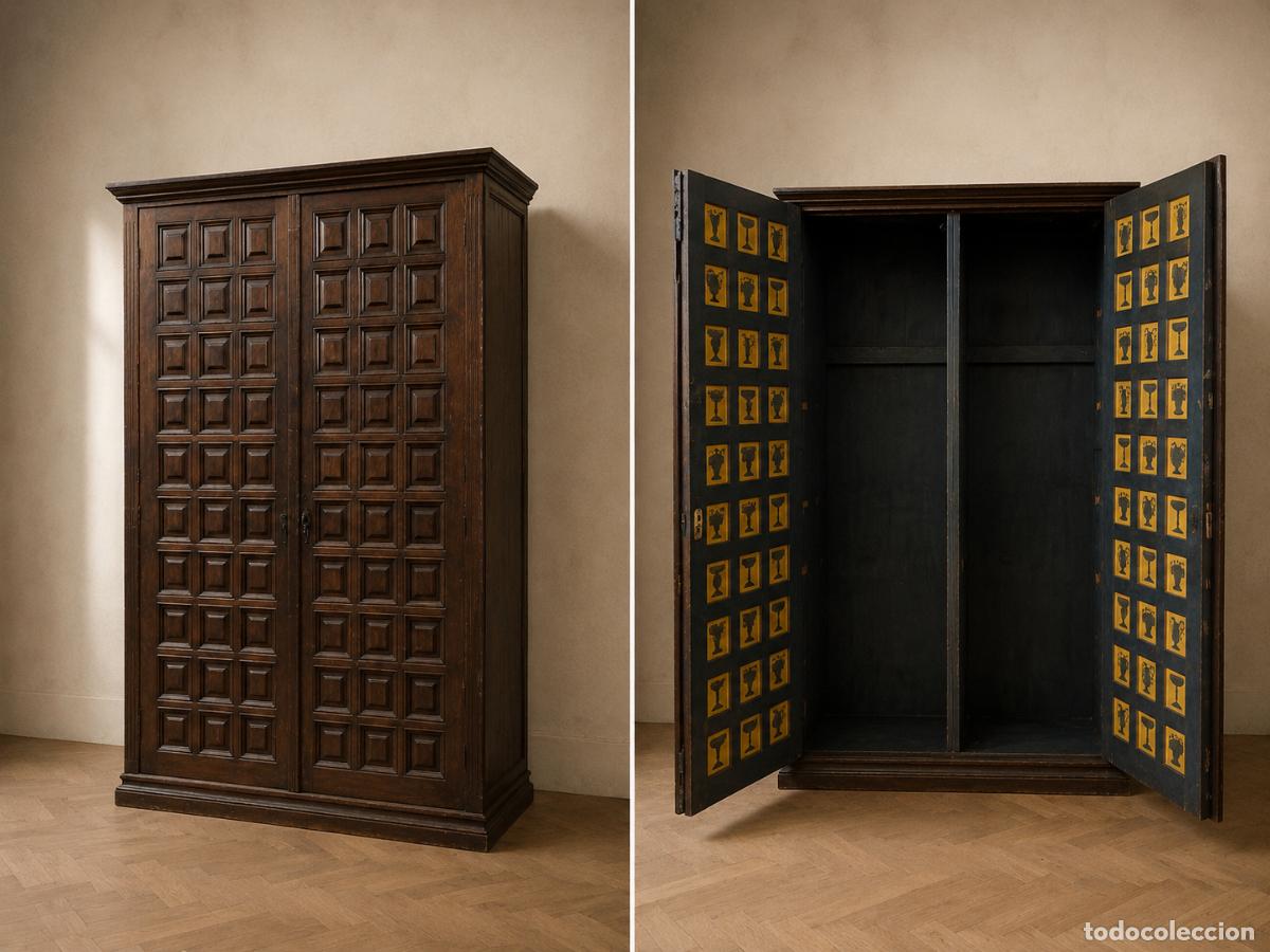 Antig&uuml;edades: Armario antiguo cuarterones (220 cm). Gran Mueble Alacena Aparador antiguo con Estanter&iacute;a interior.