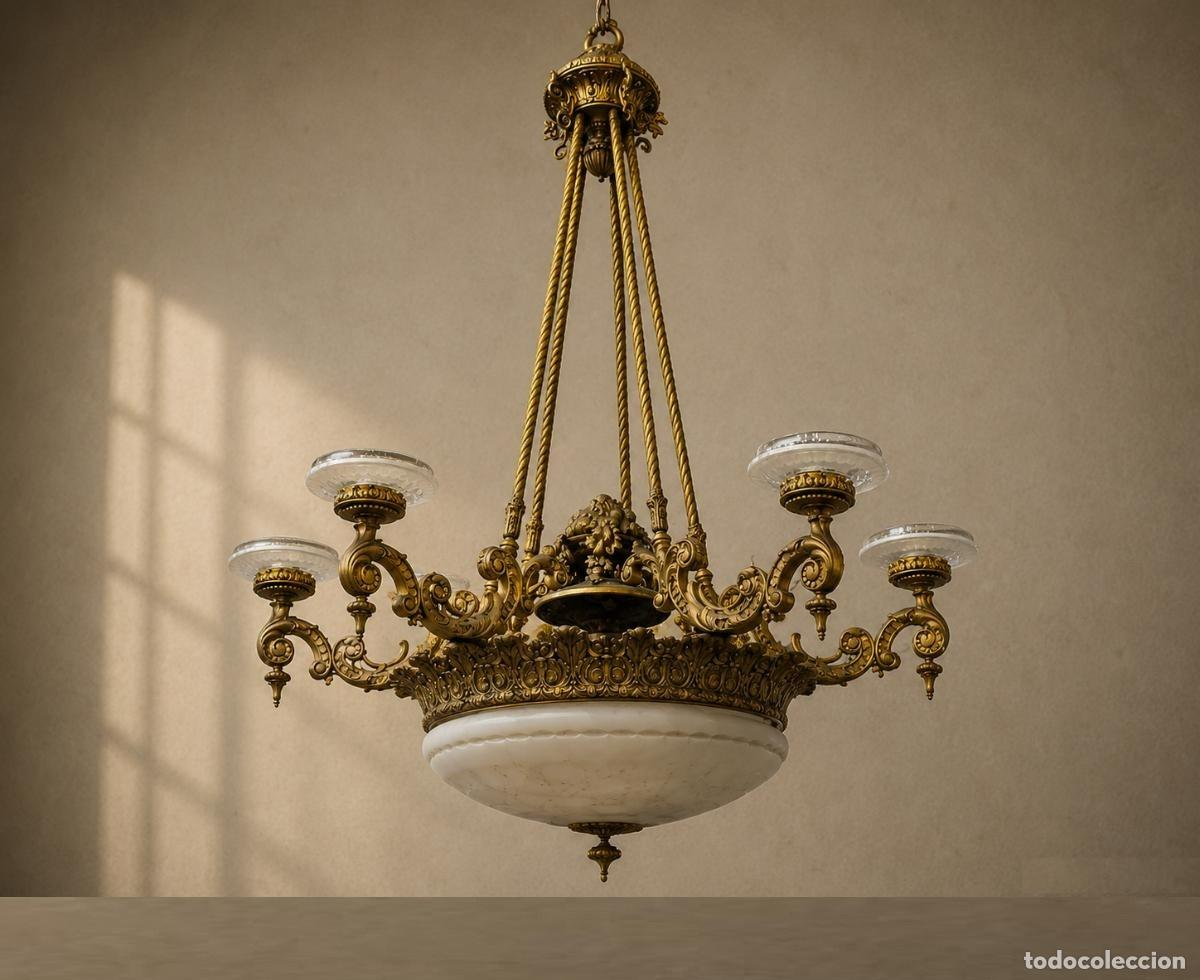 Oggetti Antichi: L&aacute;mpara antigua bronce y cristal estilo Luis XVI. L&aacute;mpara antigua Modernista. (110 x 80 cm).