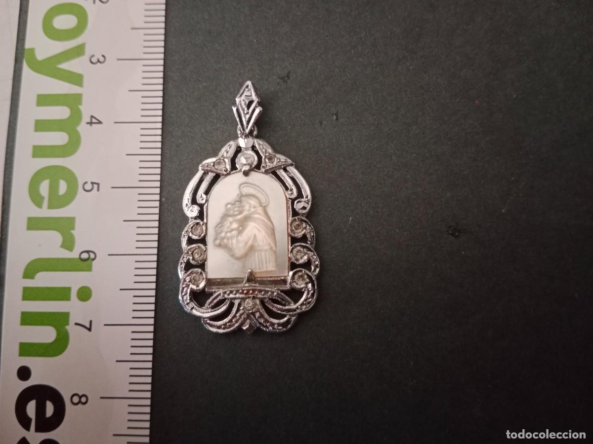 Antig&uuml;edades: PRECIOSA MEDALLA PARA COLGANTE EN PLATA Y PLACA DE NACAR / MADREPERLA - SAN ANTONIO DE PADUA