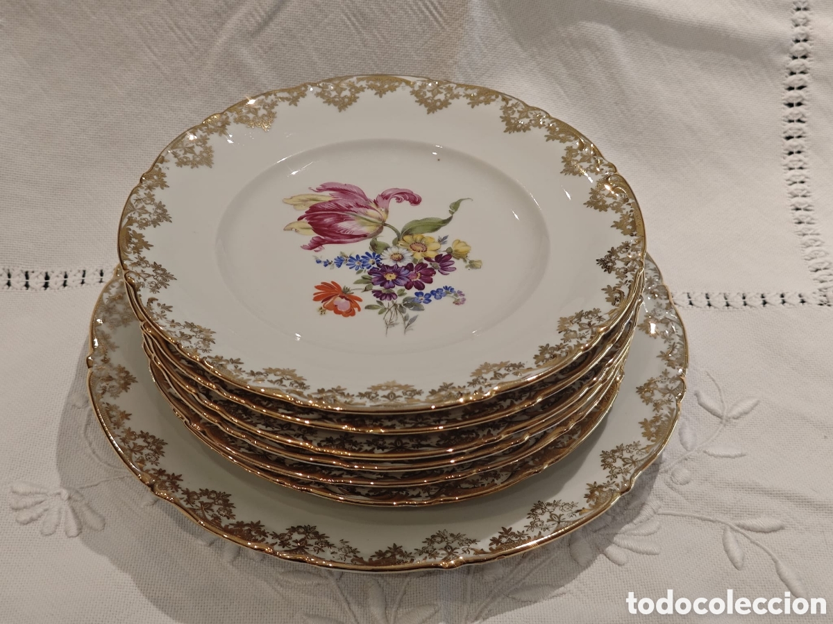 Antig&uuml;edades: Servicio postre Santa Clara 6 platos + bandeja / fuente