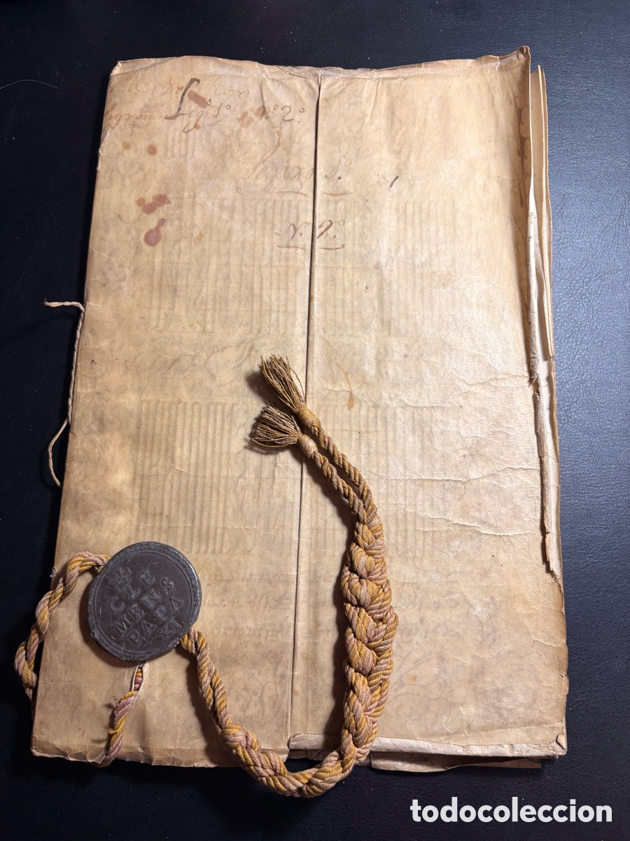 Antig&uuml;edades: Bula Papal de Clemente XI (A&ntilde;o 1701) - Destino Di&oacute;cesis de Zamora, Espa&ntilde;a. Sello de Plomo Completo.