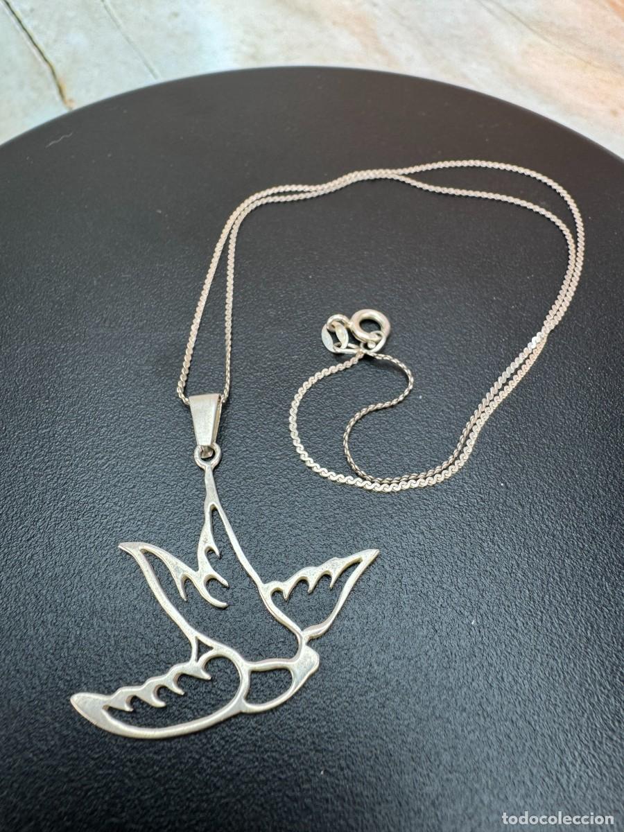Antig&uuml;edades: Collar de plata de ley con la paloma del Esp&iacute;ritu Santo &bull; Joyer&iacute;a de fe cristiana &bull; S&iacute;mbolo de paz y