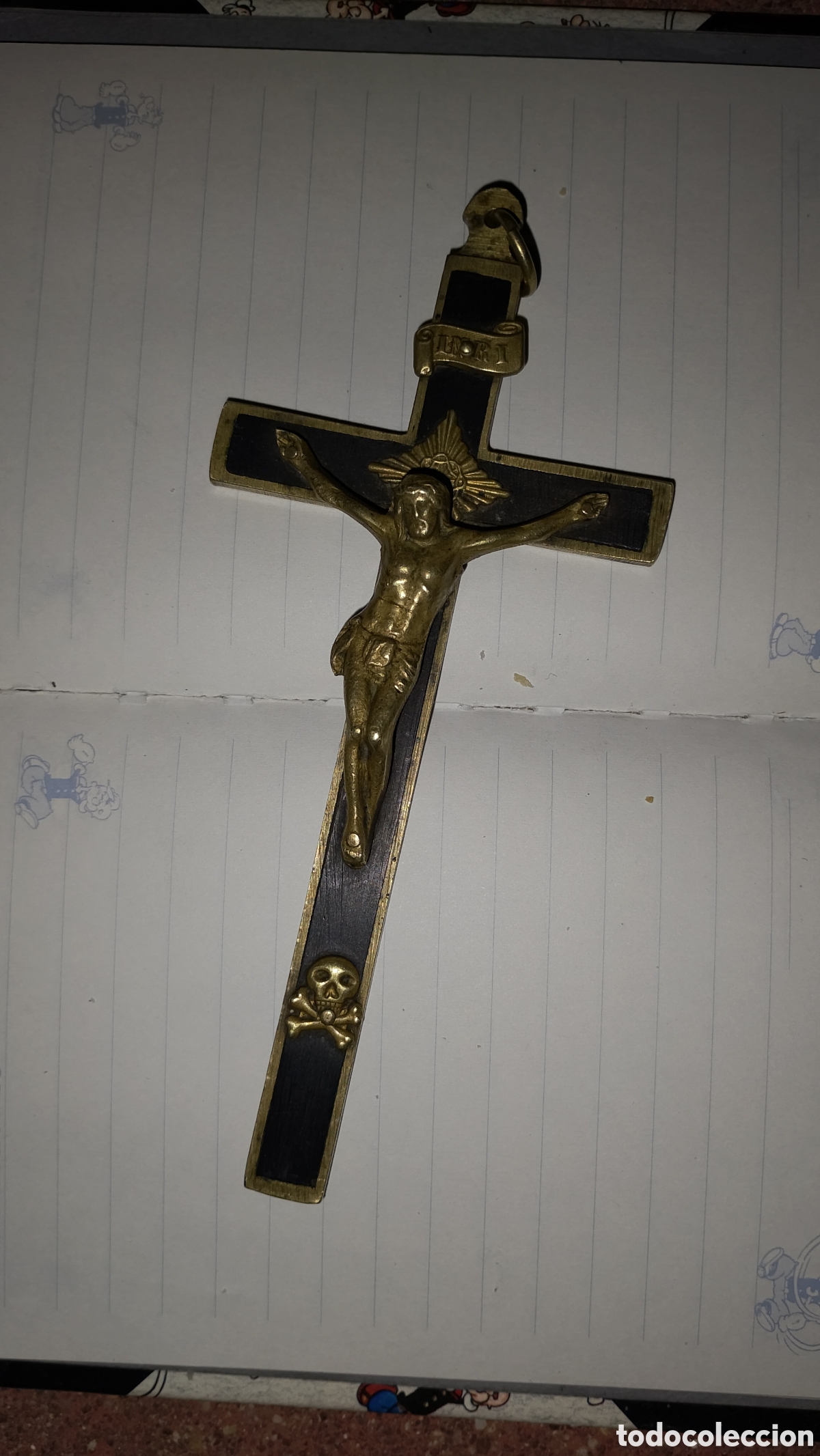 Antig&uuml;edades: Crucifijo antiguo cruz pectoral monacal, cruz de monja,arte sacro de madera negra &eacute;bano arte g&oacute;tico.