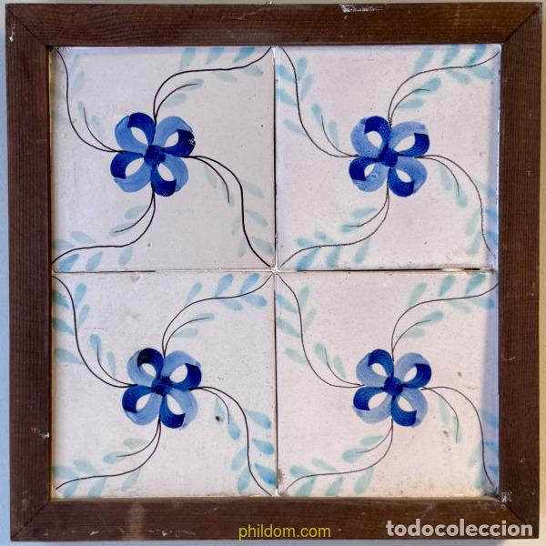 Antig&uuml;edades: ANTIGUAS BALDOSAS, AZULEJOS, RAJOLES DE CER&Aacute;MICA ENMARCADAS 4 unidades