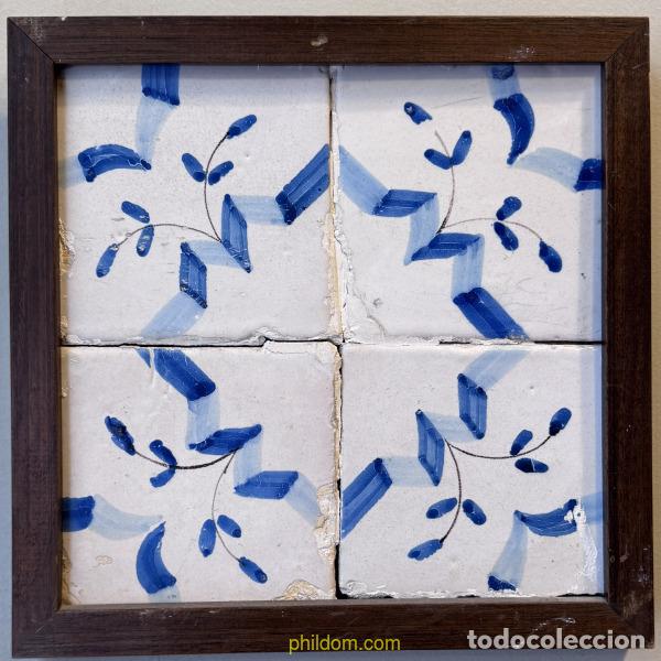 Antig&uuml;edades: ANTIGUAS BALDOSAS, AZULEJOS, RAJOLES DE CER&Aacute;MICA ENMARCADAS 4 unidades