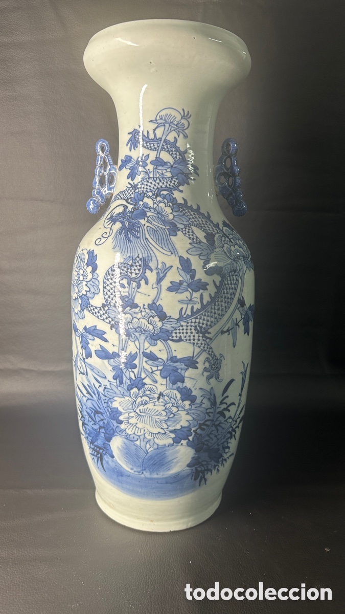 Antiguidades: Gran jarron chino de ceramica, finales del siglo XIX