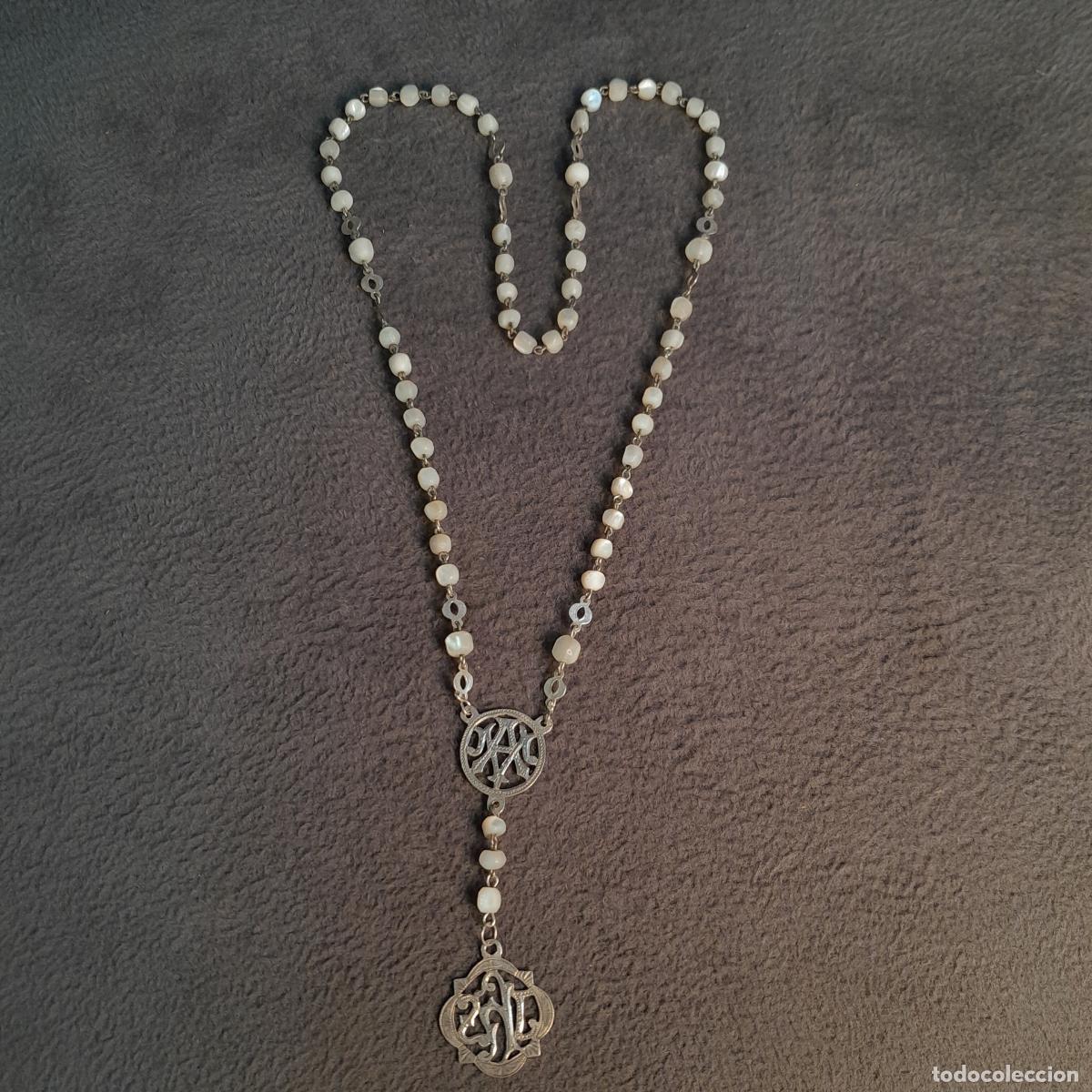 Antiquit&eacute;s: R-478.ROSARIO DEVOCIONAL AM EN PLATA CON CUENCAS DE N&Aacute;CAR.MEDIADOS DEL S.XX