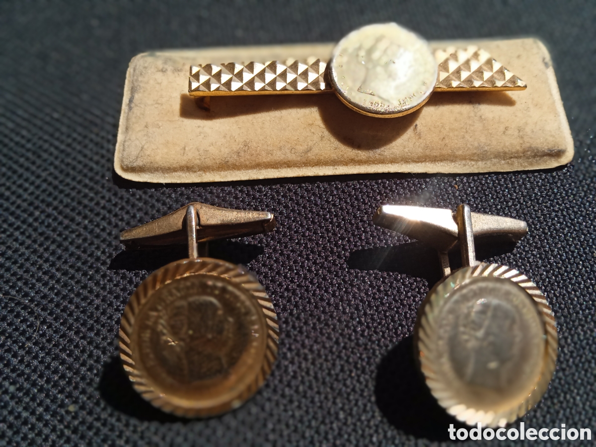 Antiquit&auml;ten: Conjunto Pisacorbatas y Gemelos Isabel II Espa&ntilde;a