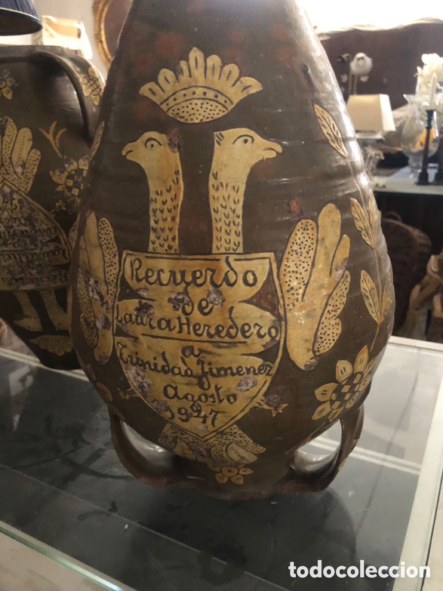 Antig&uuml;edades: Olla maja de novia alfarer&iacute;a popular Cuerva (Toledo Castilla La Mancha)1947