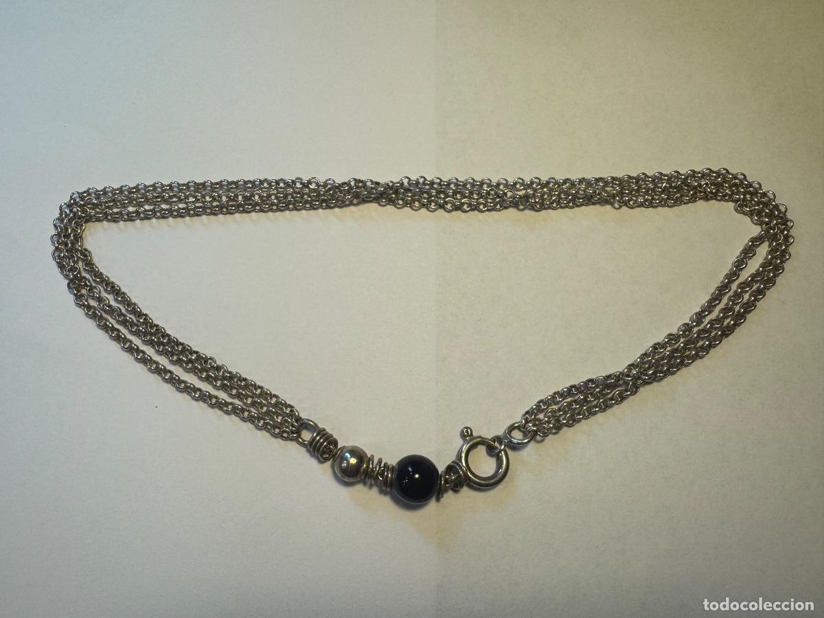Antig&uuml;edades: COLLAR GARGANTILLA DE PLATA 925 CON PIEDRA AZUL -JOYERIA PUIG DORIA (G)