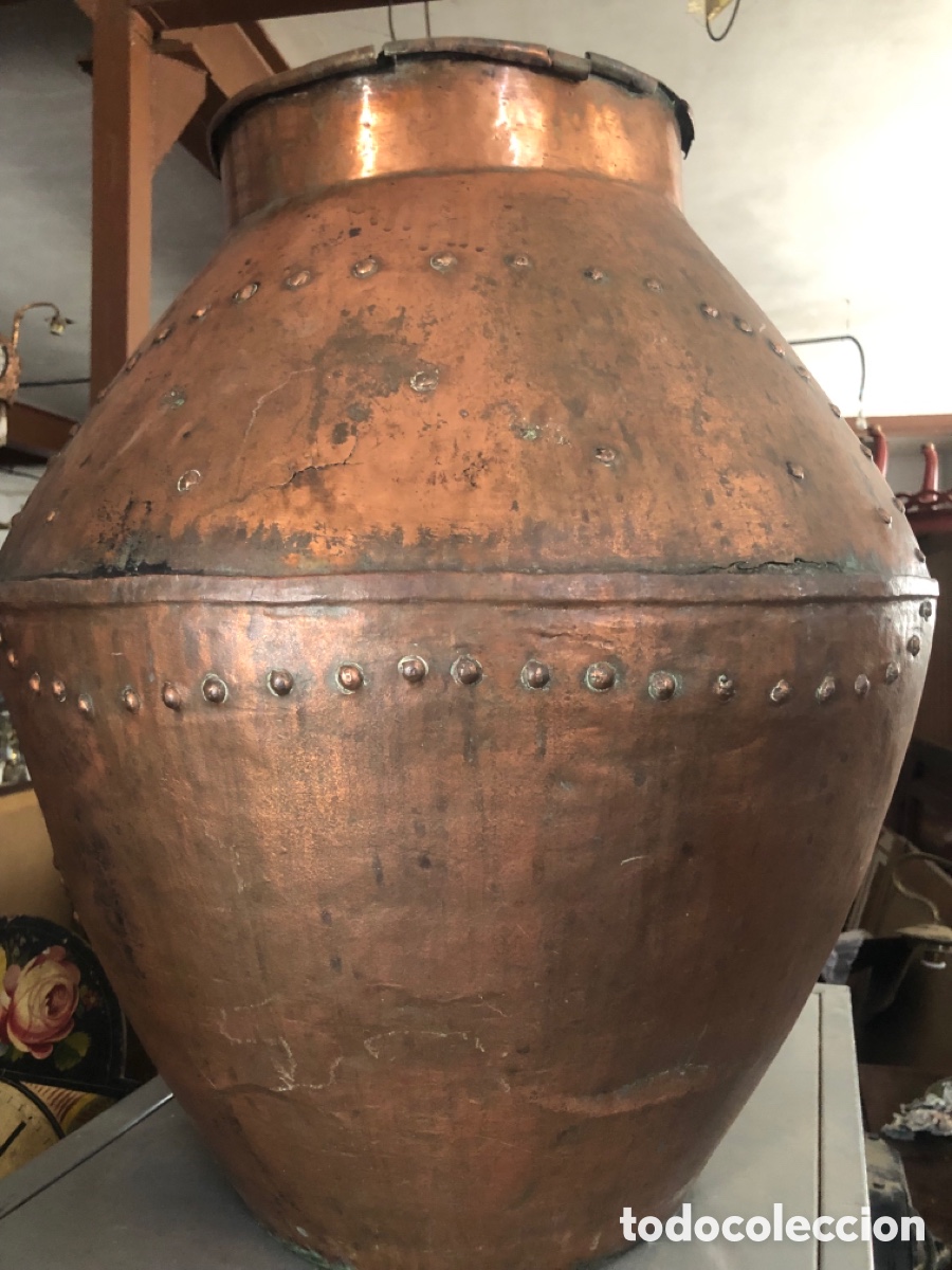 Antig&uuml;edades: tinaja de cobre con remaches - Foto 2
