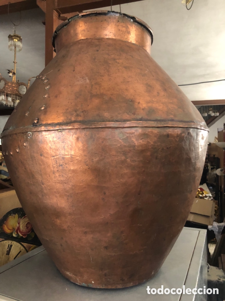 Antig&uuml;edades: tinaja de cobre con remaches - Foto 3