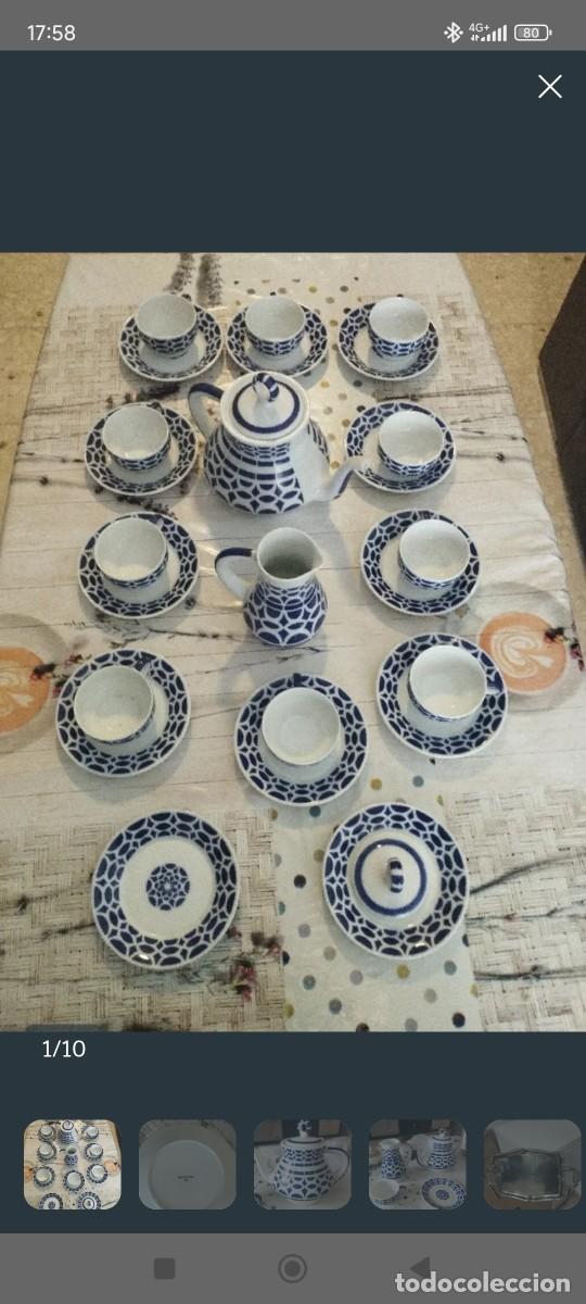 Antig&uuml;edades: Juego de te porcelana azul y blanco SARGADELOS D.P