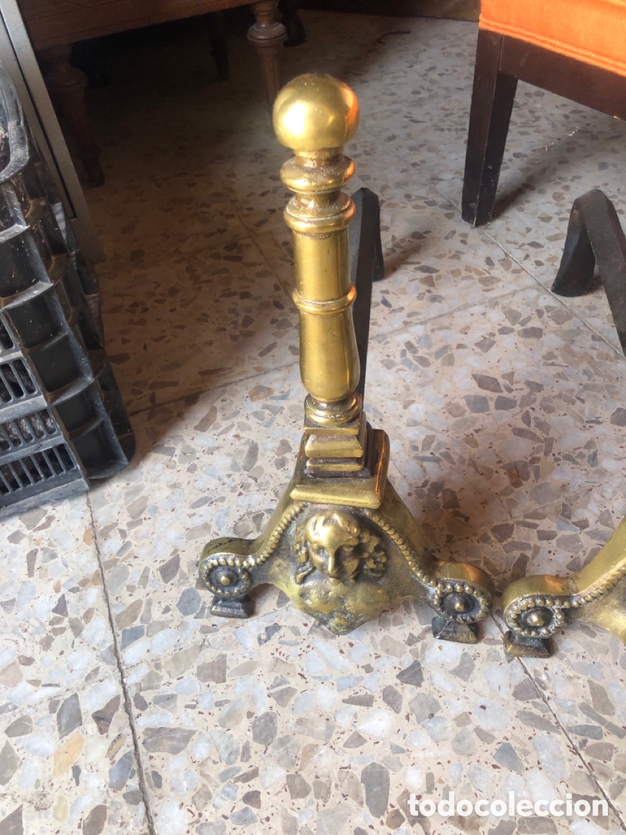 Antig&uuml;edades: ANTIGUA PAREJA DE MORILLOS DE CHIMENEA BRONCE Y FORJA. 50x42cm