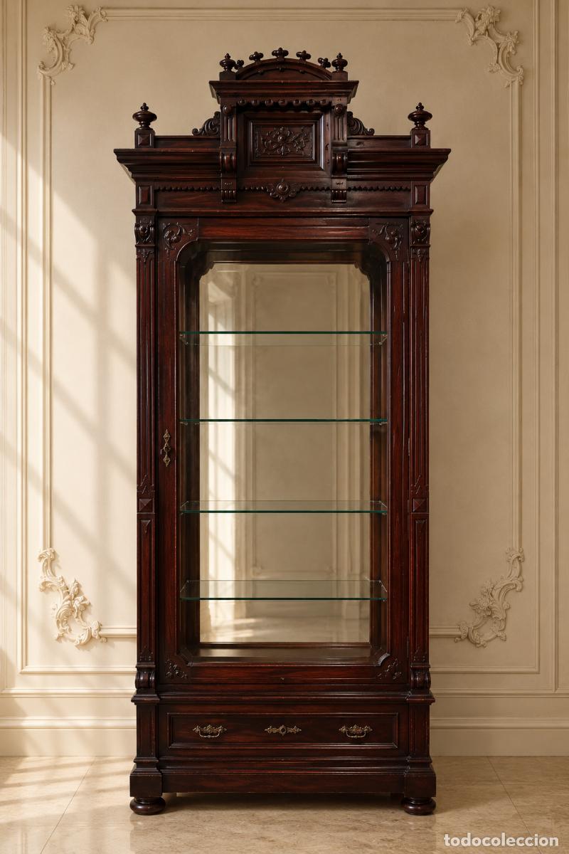 Antiques: Vitrina antigua estilo Alfonsino 220 cm. Gran mueble vitrina expositora antigua estilo isabelino.