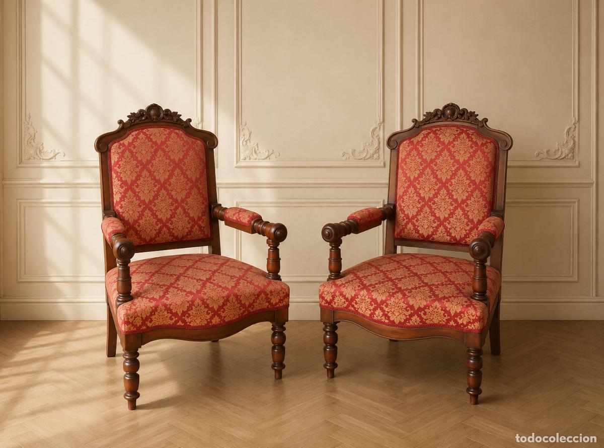 Antig&uuml;edades: 2 dos sillones antiguos estilo ingl&eacute;s Victoriano. Pareja butacas antiguas estilo isabelino portugu&eacute;s