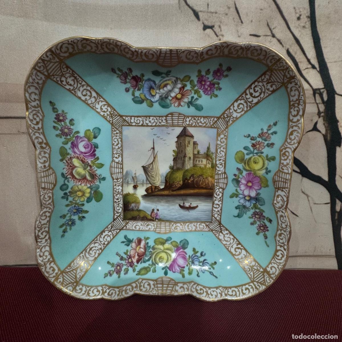 Antig&uuml;edades: Bandeja Cuadrada de Porcelana Francesa
