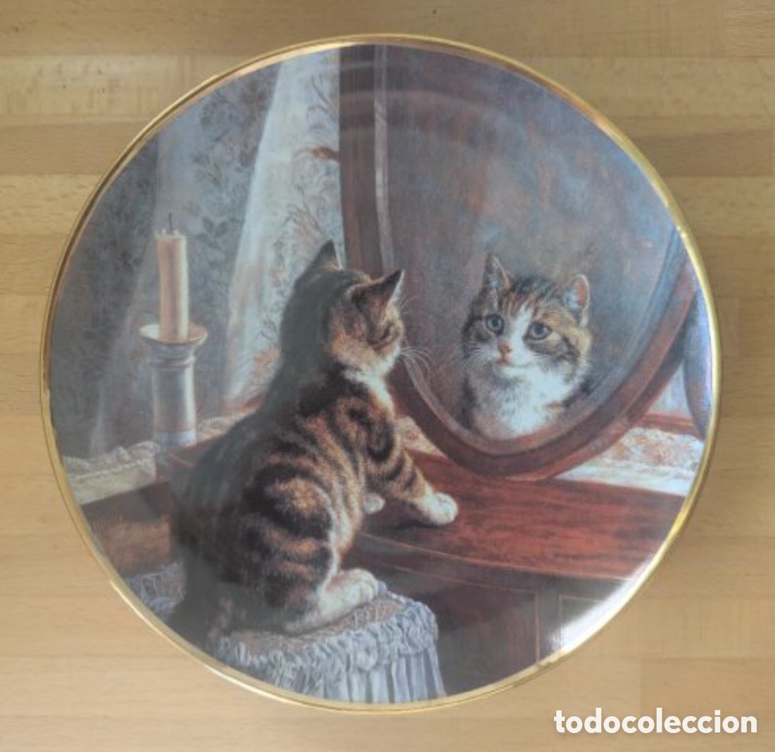 Antig&uuml;edades: Plato decorativo, imagen de gato. Marca Franklin Mint