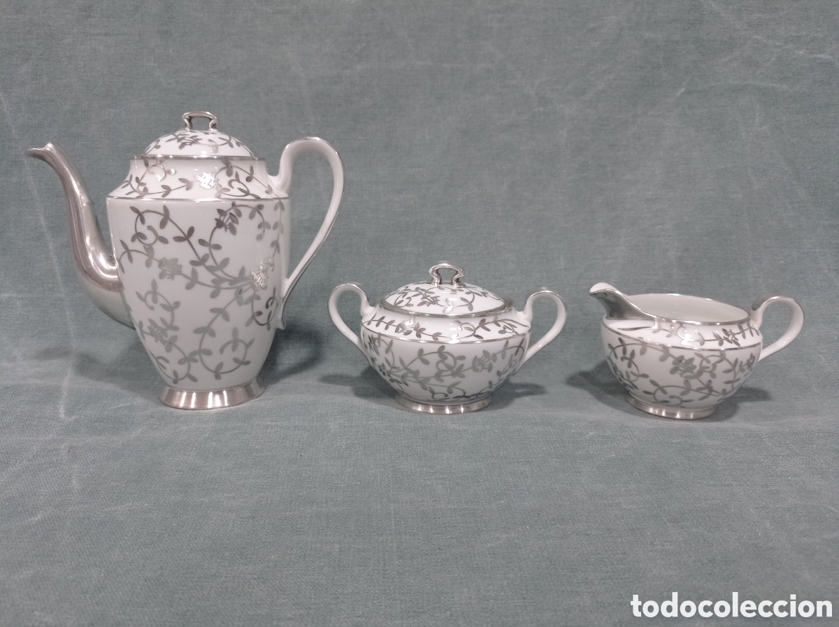 Antig&uuml;edades: ANTIGUO JUEGO DE CAF&Eacute; - PORCELANA Y PLATA DE LEY - PORCELANAS BIDASOA - IR&Uacute;N - GUIP&Uacute;ZCOA