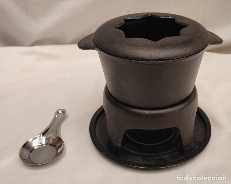 Antig&uuml;edades: JUEGO DE FONDUE EN HIERRO FUNDIDO PARA FUNDIR CHOCOLATE O QUESO