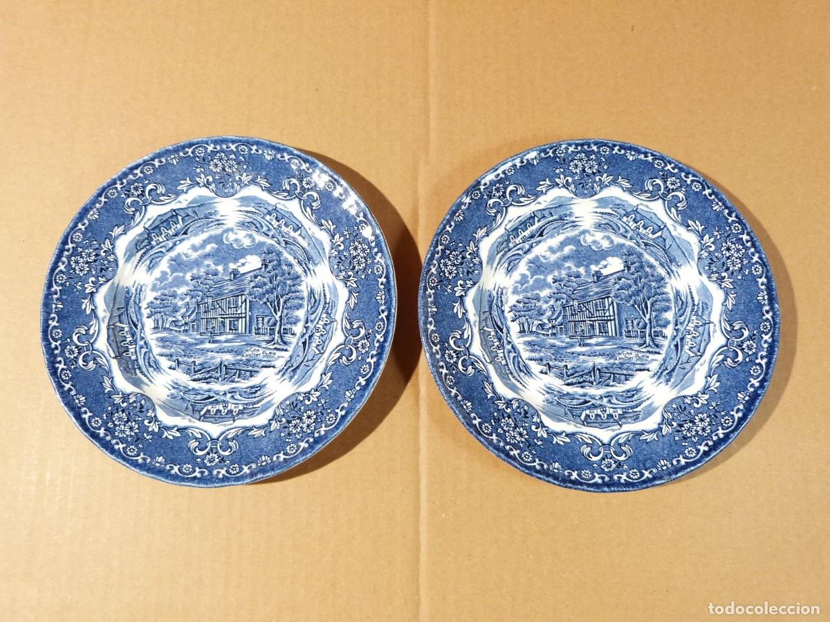 Antig&uuml;edades: Pareja platos porcelana inglesa English Country Inns Grindley Staffordshire England 20,5 centimetros