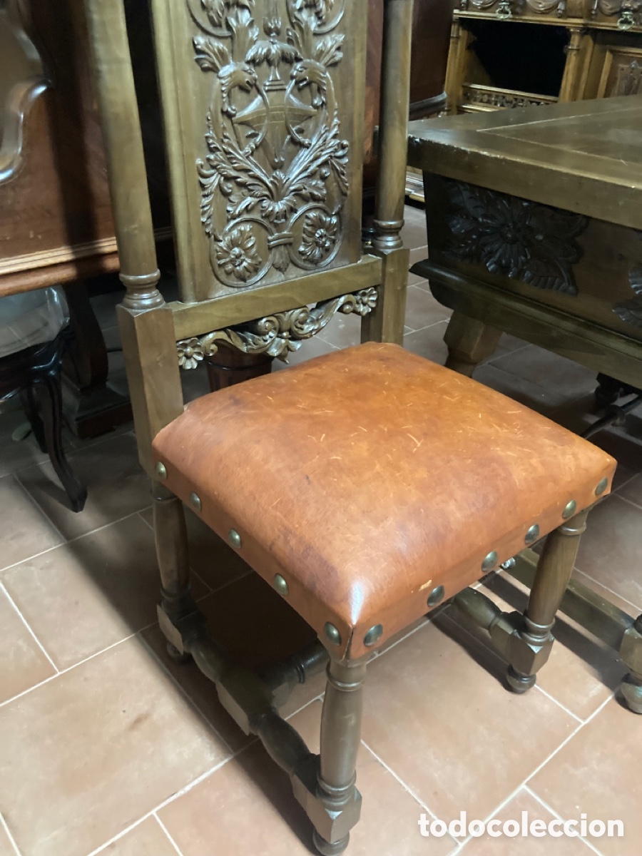 Antig&uuml;edades: Mesa nogal con 2 sillas talladas - Foto 14