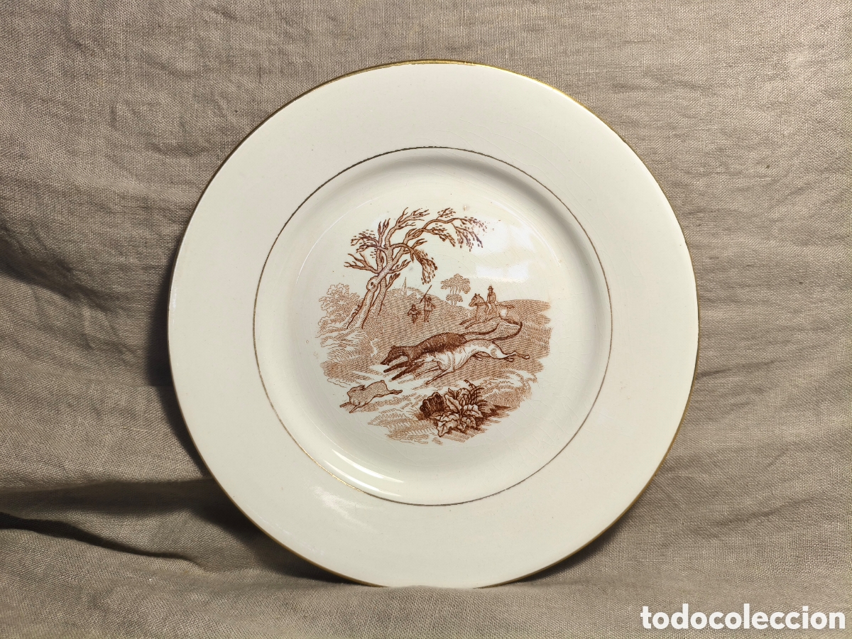 Antig&uuml;edades: Plato llano PICKMAN, La Cartuja. Colecci&oacute;n caza.