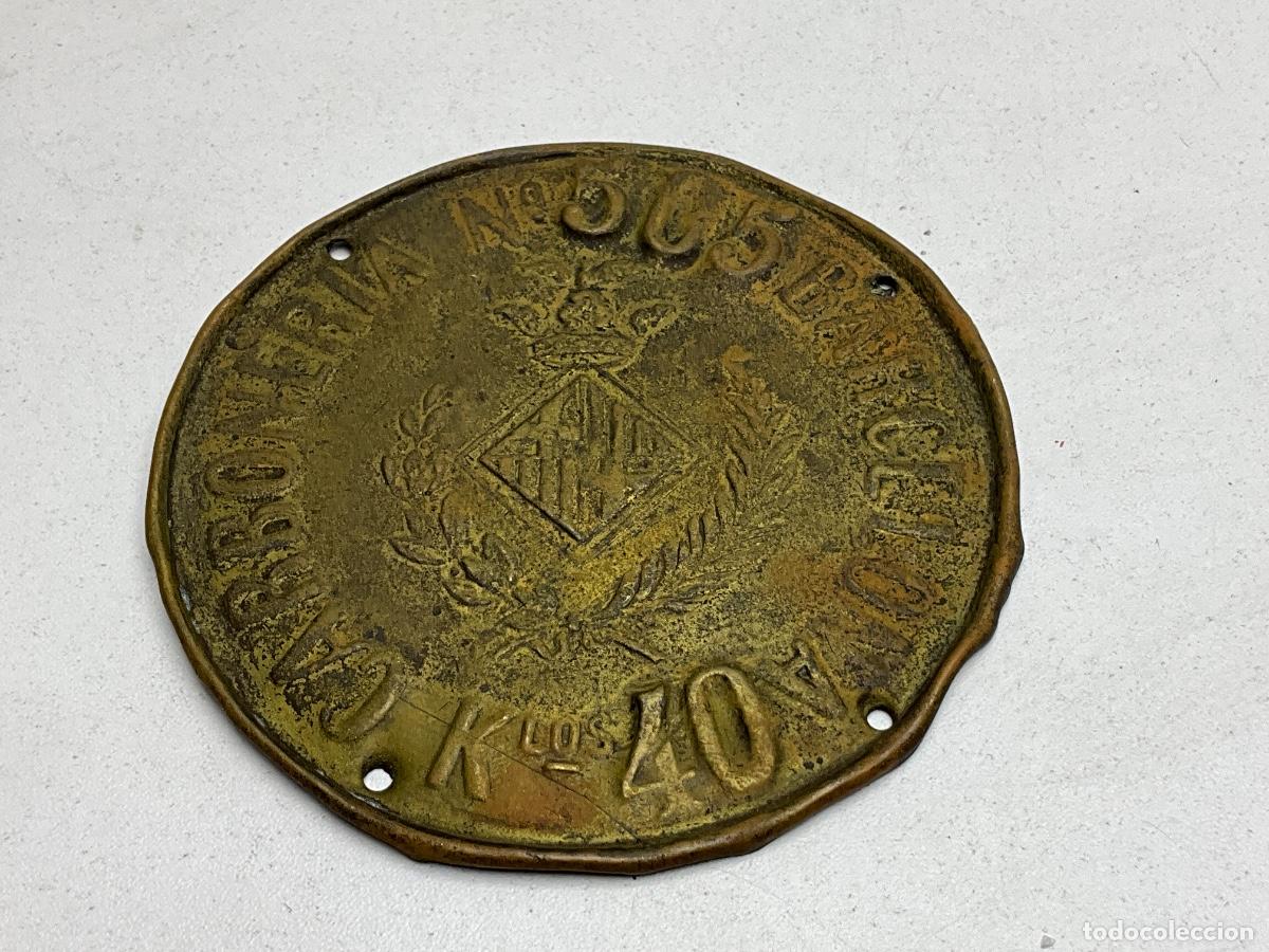 Antig&uuml;edades: RARA PLACA DE CARBONER&Iacute;A N&ordm; 505 DE BARCELONA - 40 KG- EN LATON FINALES DEL XIX