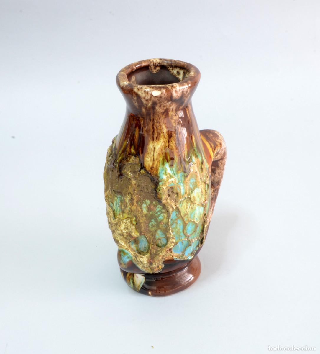 Antig&uuml;edades: Curioso jarr&oacute;n de cer&aacute;mica tipo Agano ware Hanaire Ikebana Chabana , ALTURA 17 cm.
