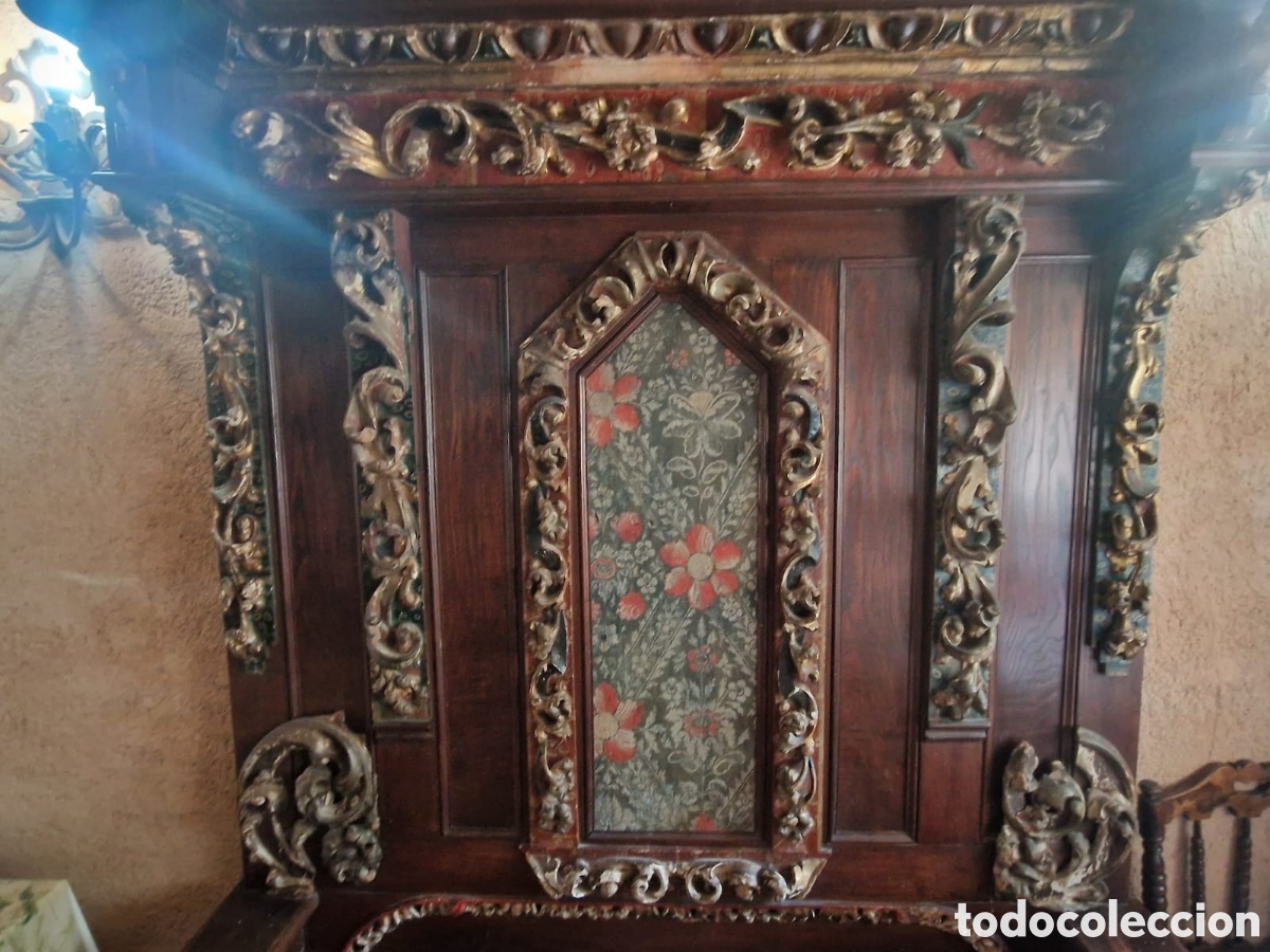 Antig&uuml;edades: Banco de madera de casta&ntilde;o policromada - Foto 3